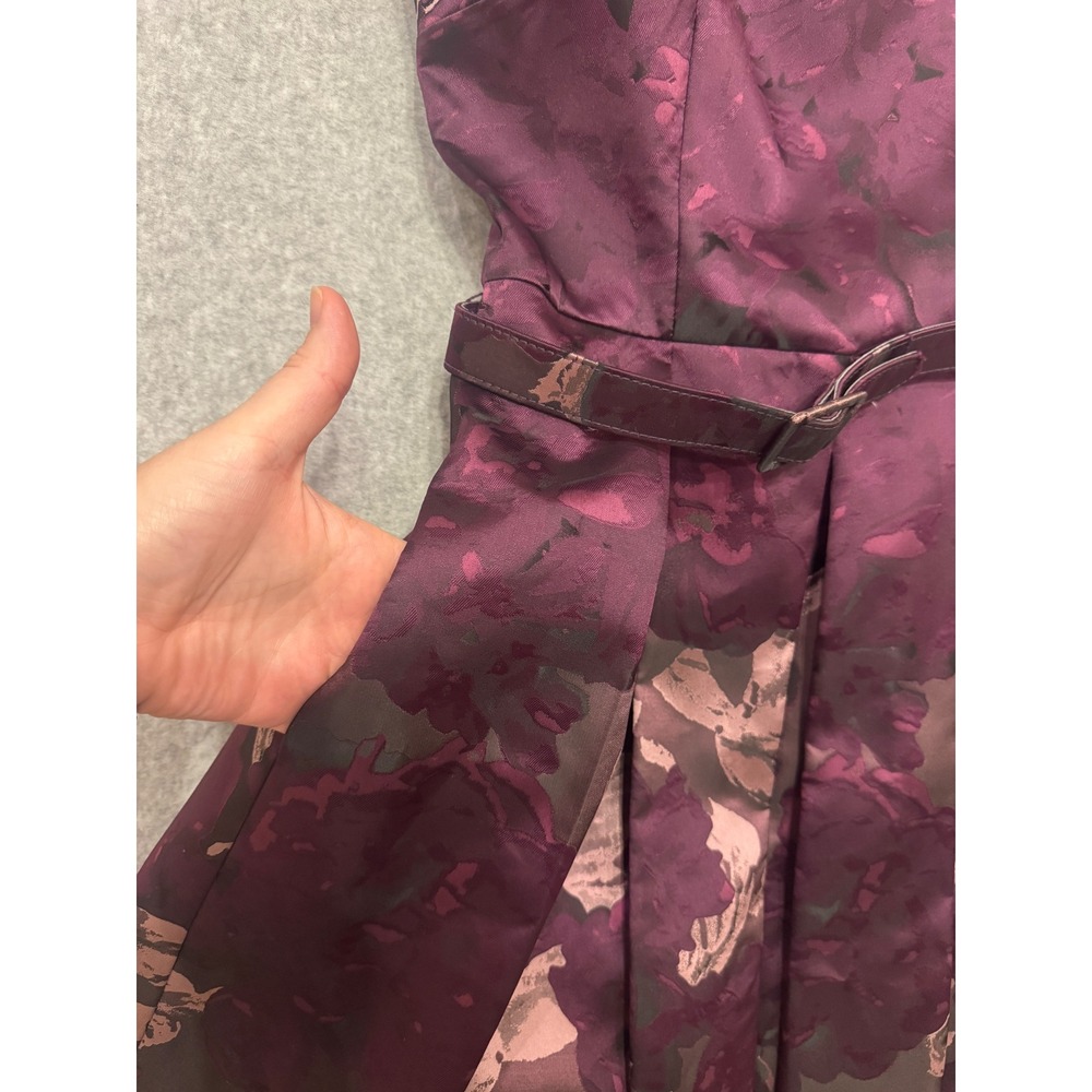 Eliza J Plum Purple Floral Jacquard Beaded Neck Fit and Flare Dress Size 2 - Picture 11 of 14